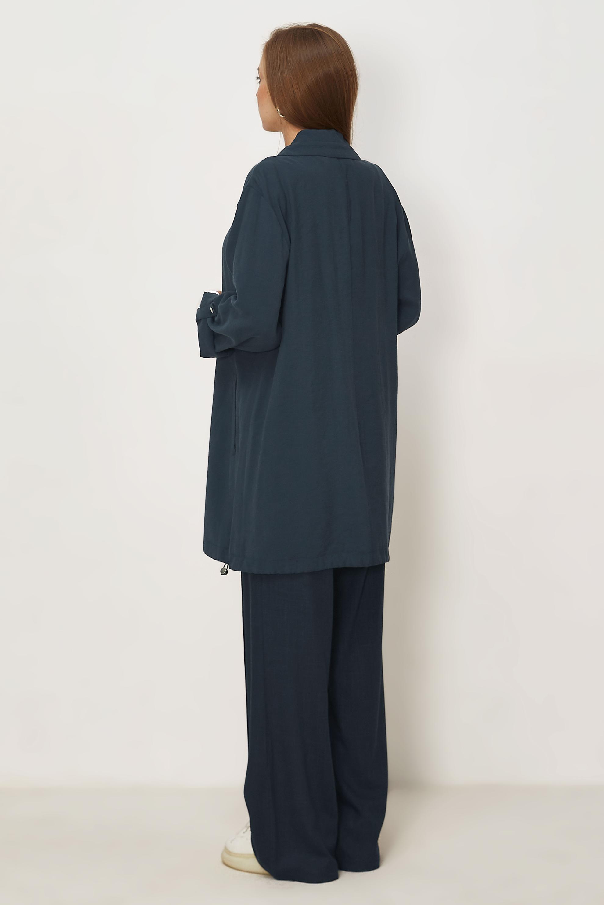 Hijab-Kleidung NAVY BLAU MODALJACKE MIT HEMDKRAGEN 46345