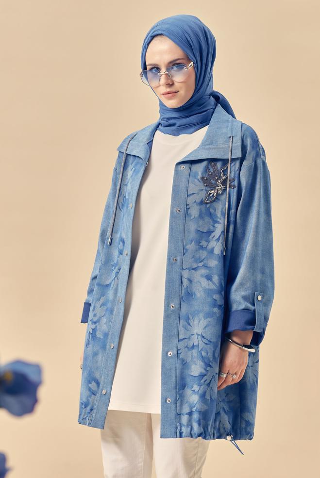 Hijab clothing BLUE DENIM-LOOK JACKET 46347 - ALVİNA
