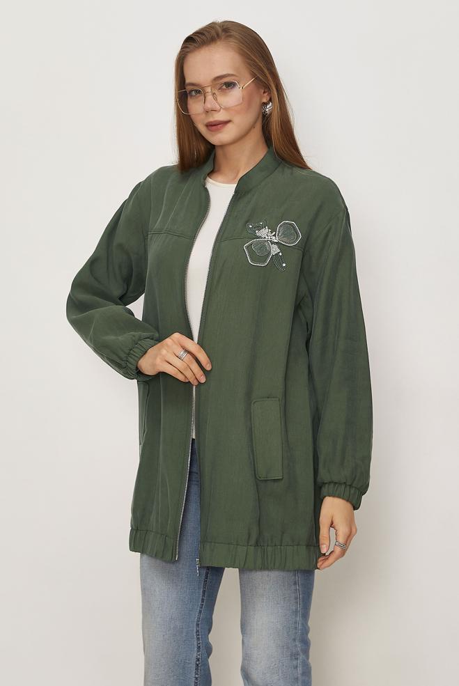 Hijab clothing KHAKI ZIPPERED JACKET 46349 - ALVİNA