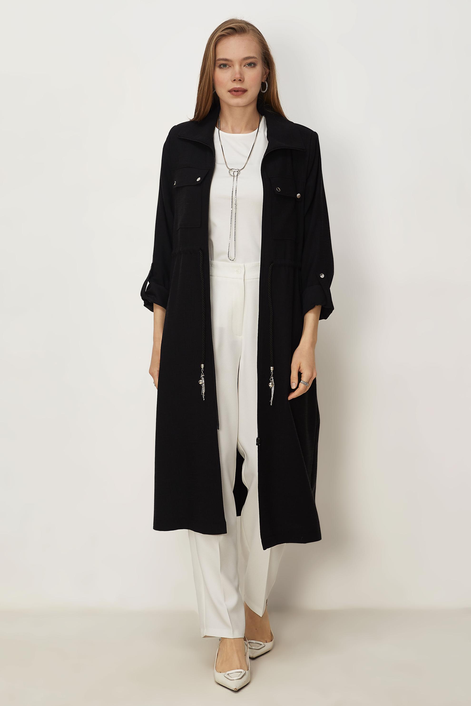 Hijab clothing BLACK SMOCKED WAIST JACKET 46350