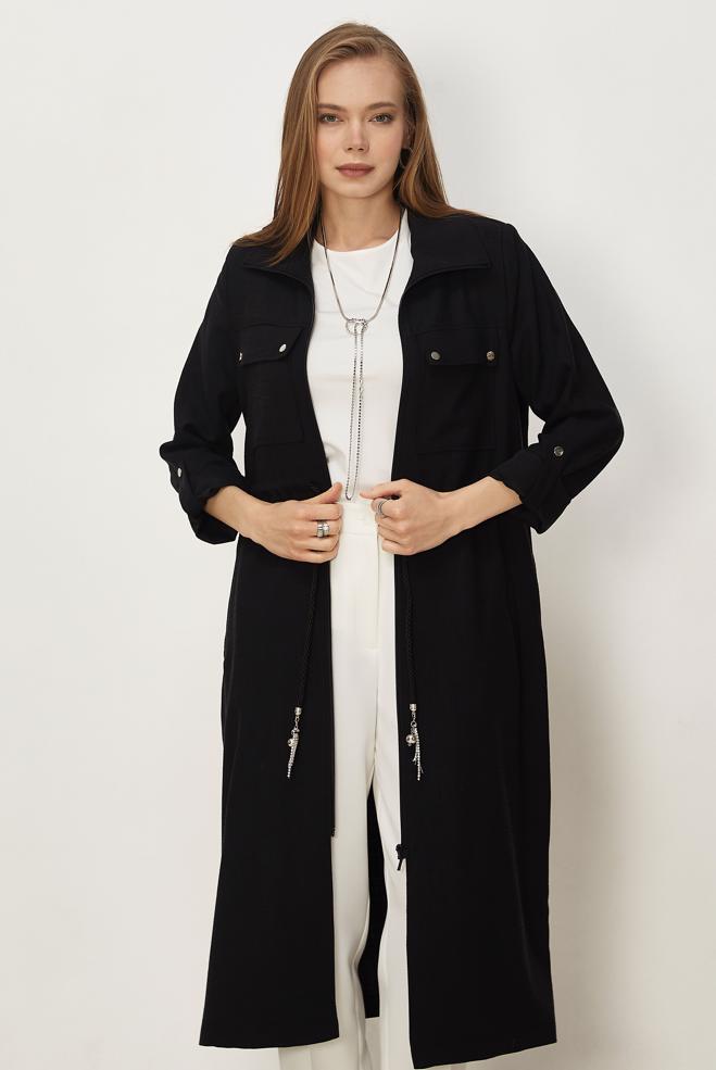 Hijab clothing BLACK SMOCKED WAIST JACKET 46350 - ALVİNA