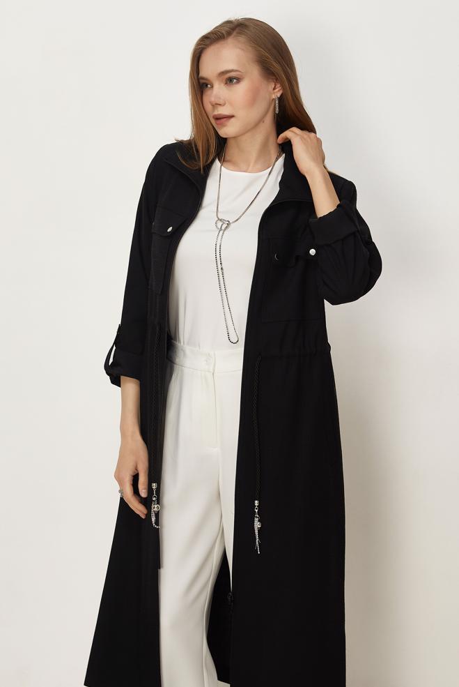 Hijab clothing BLACK SMOCKED WAIST JACKET 46350 - ALVİNA