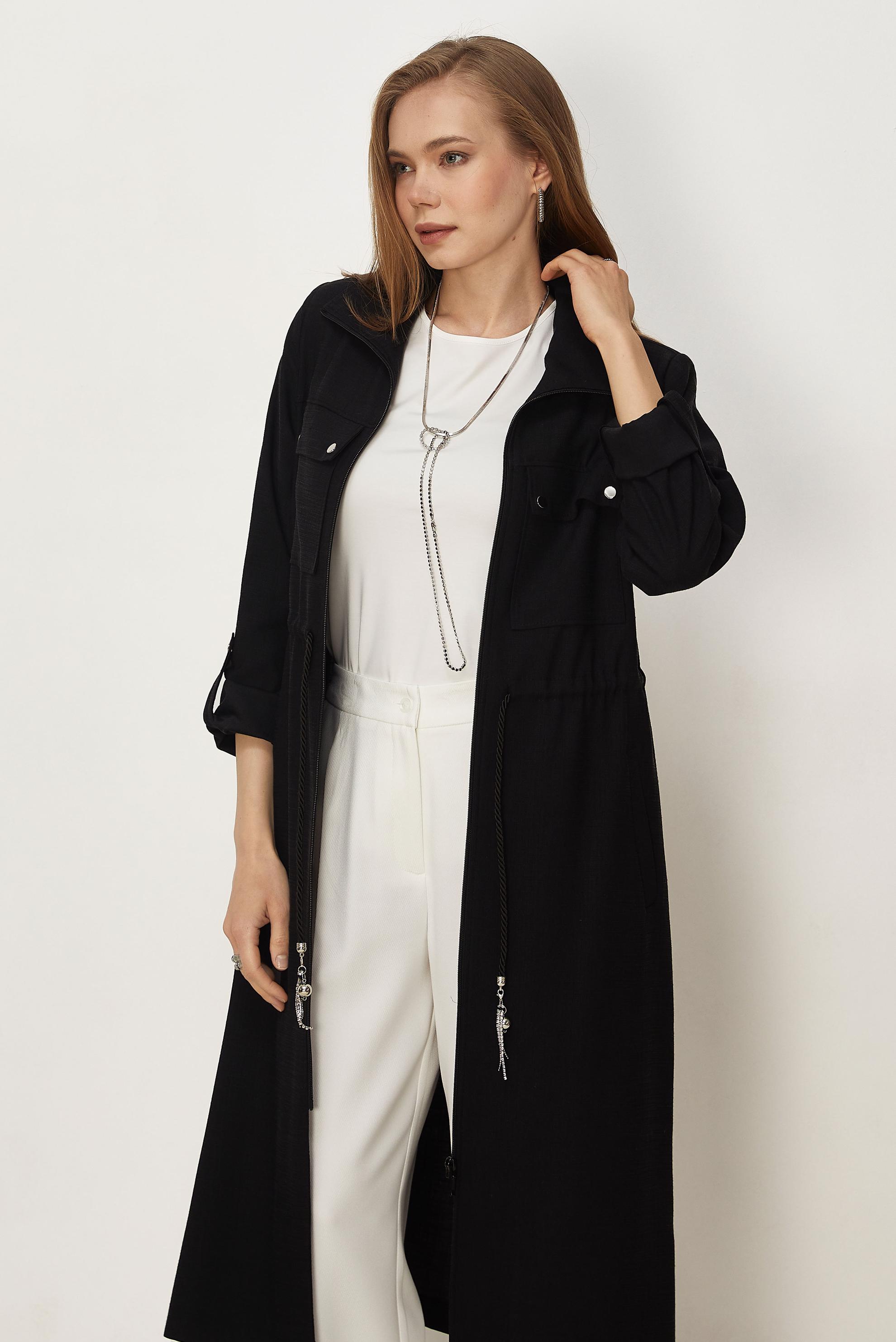 Hijab clothing BLACK SMOCKED WAIST JACKET 46350