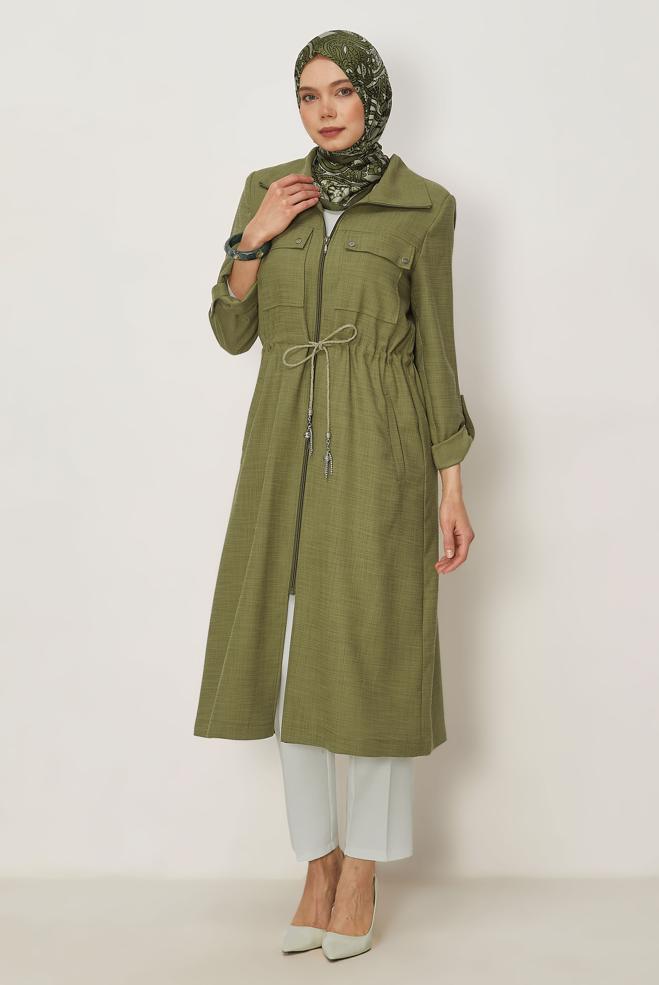 Hijab clothing GREEN SMOCKED WAIST JACKET 46350 - ALVİNA