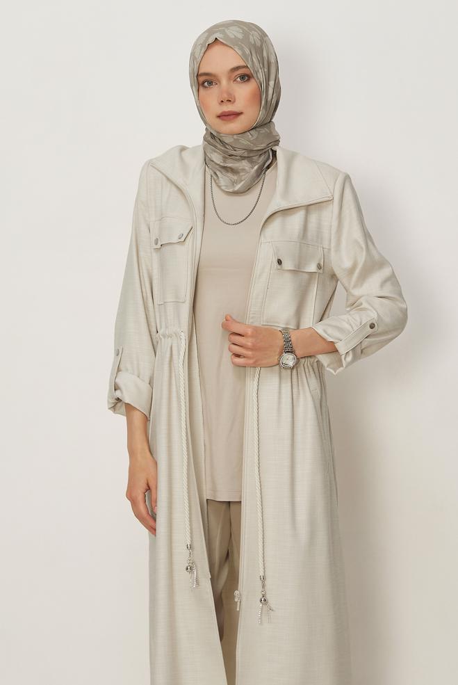Hijab clothing BEIGE SMOCKED WAIST JACKET 46350 - ALVİNA