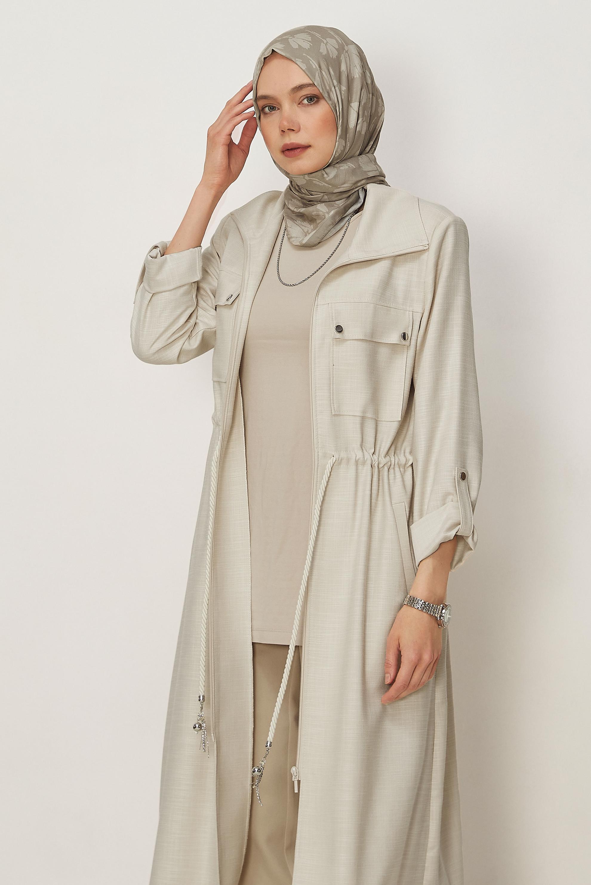 Hijab clothing BEIGE SMOCKED WAIST JACKET 46350
