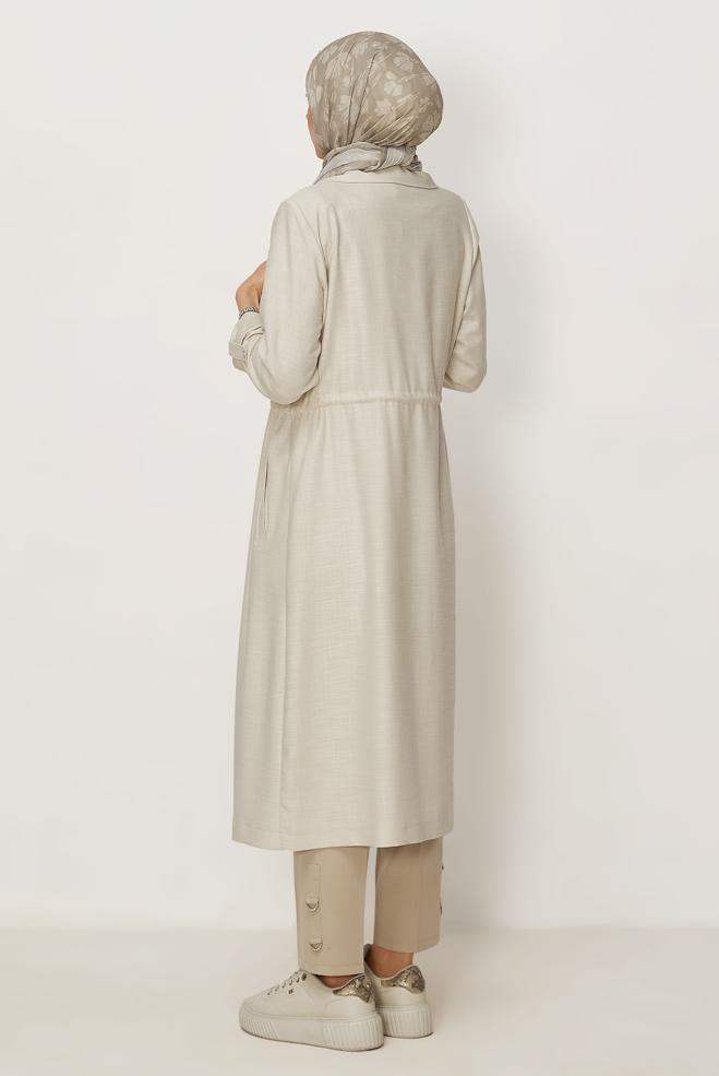 Hijab clothing BEIGE SMOCKED WAIST JACKET 46350 - ALVİNA