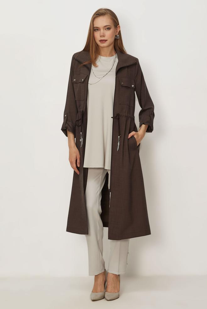 Hijab clothing BROWN SMOCKED WAIST JACKET 46350 - ALVİNA