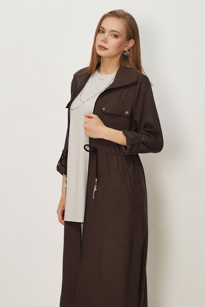 Hijab clothing BROWN SMOCKED WAIST JACKET 46350 - ALVİNA