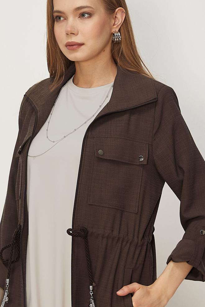 Hijab clothing BROWN SMOCKED WAIST JACKET 46350 - ALVİNA