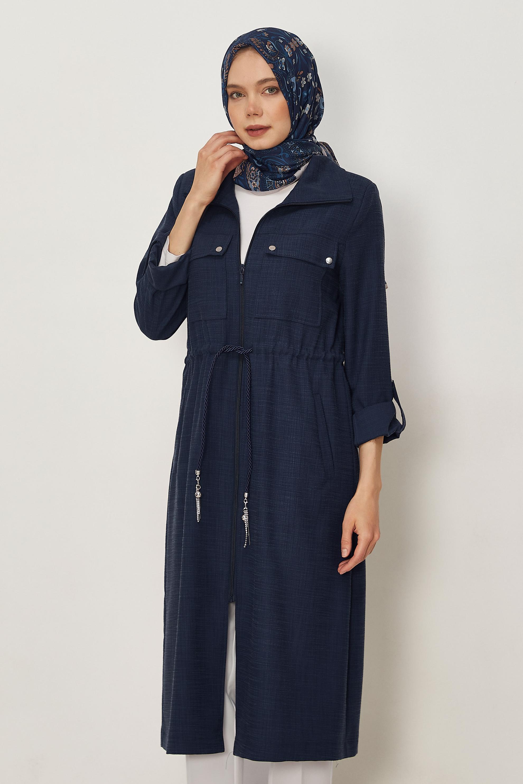 Hijab clothing NAVY BLUE SMOCKED WAIST JACKET 46350