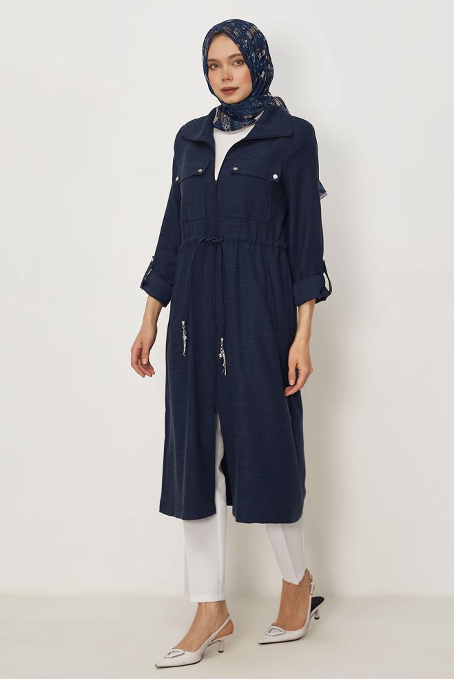 Hijab clothing NAVY BLUE SMOCKED WAIST JACKET 46350 - ALVİNA