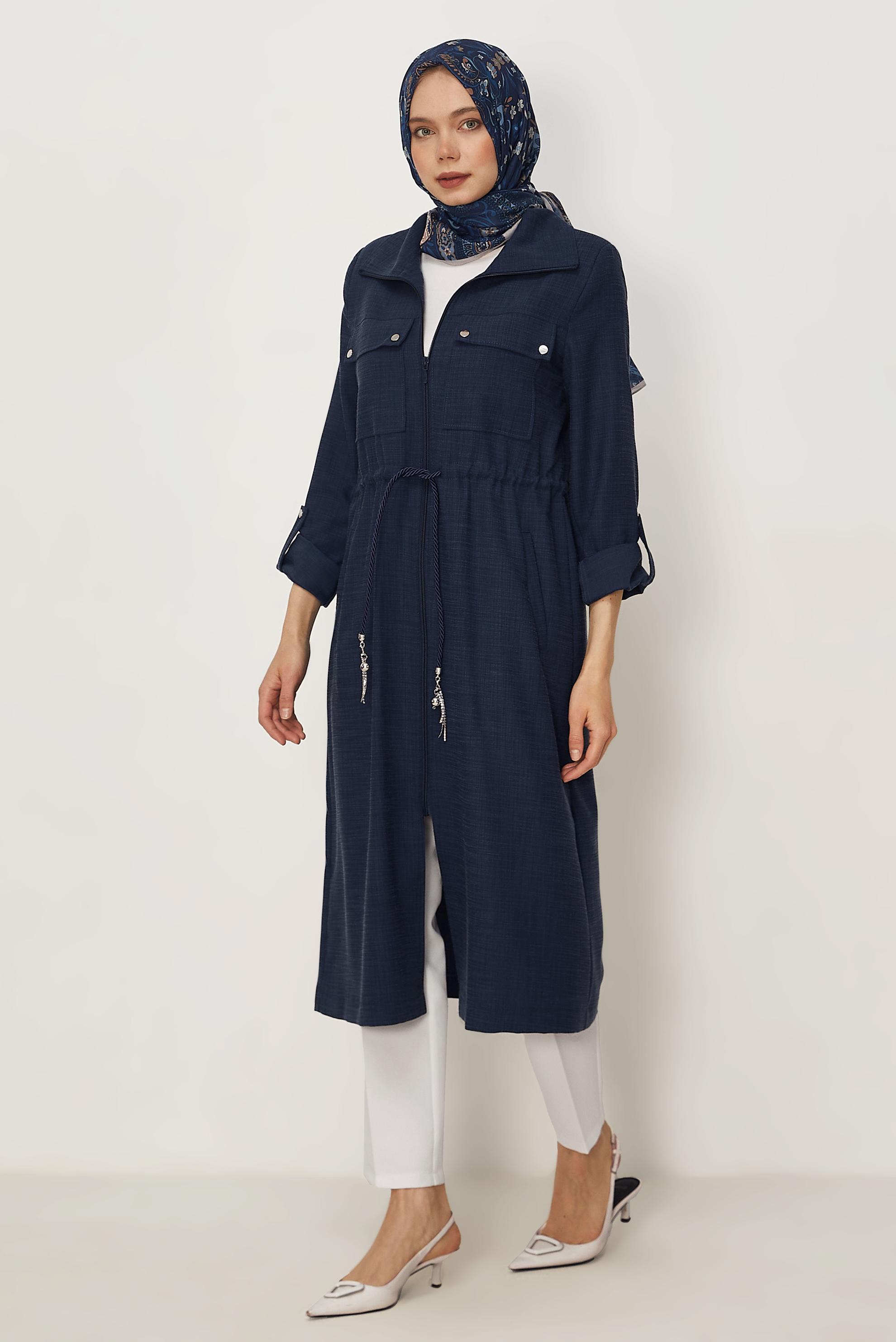 Hijab clothing NAVY BLUE SMOCKED WAIST JACKET 46350