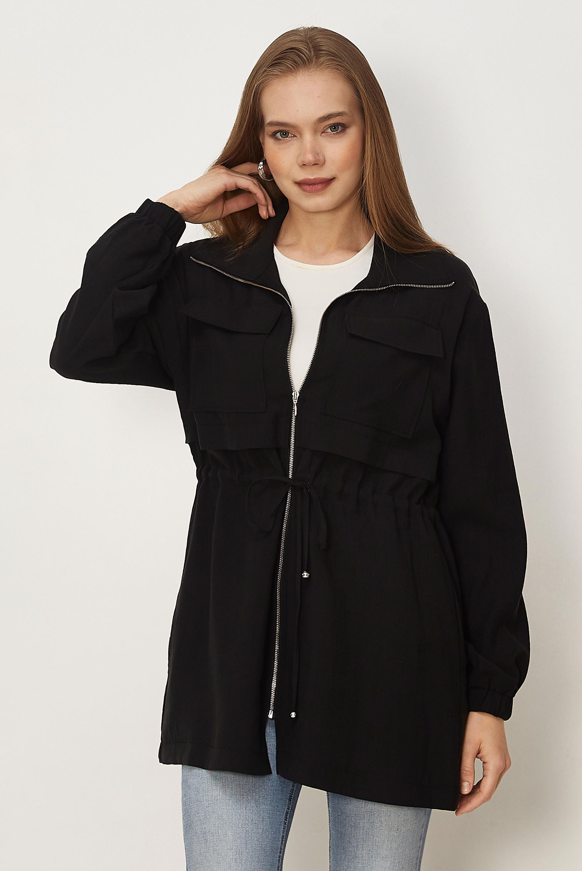 Hijab clothing BLACK SMOCKED WAIST JACKET 46354