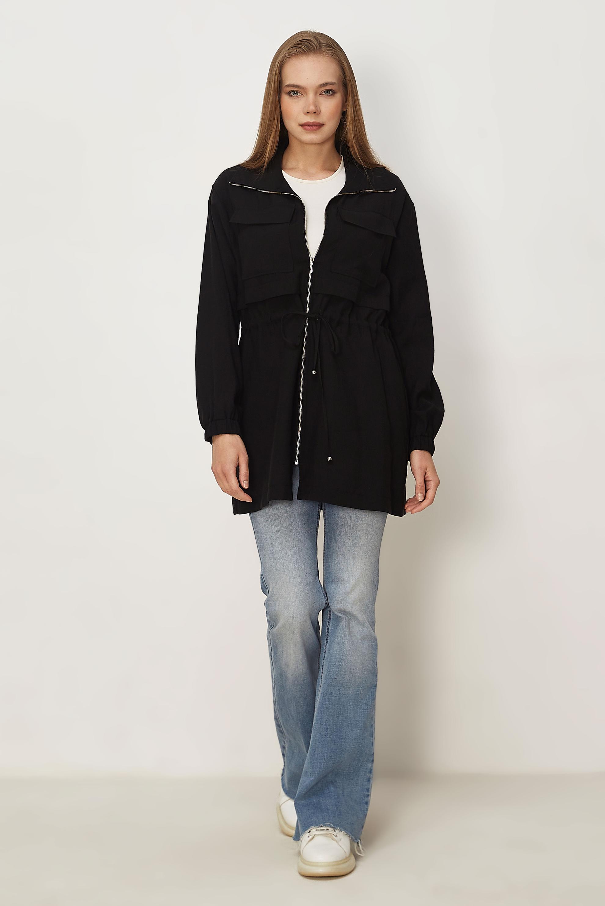 Hijab clothing BLACK SMOCKED WAIST JACKET 46354