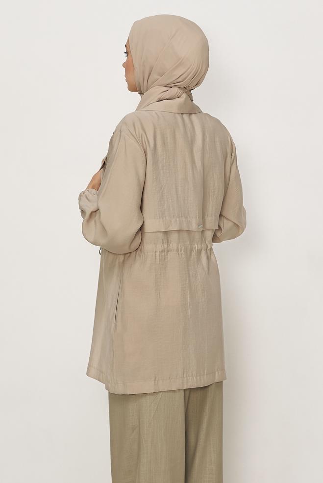 Hijab clothing BEIGE SMOCKED WAIST JACKET 46354 - ALVİNA