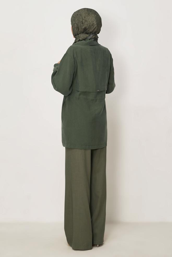 Hijab-Kleidung KHAKI JACKE MIT GESMOKTEM BUND 46354 - ALVİNA