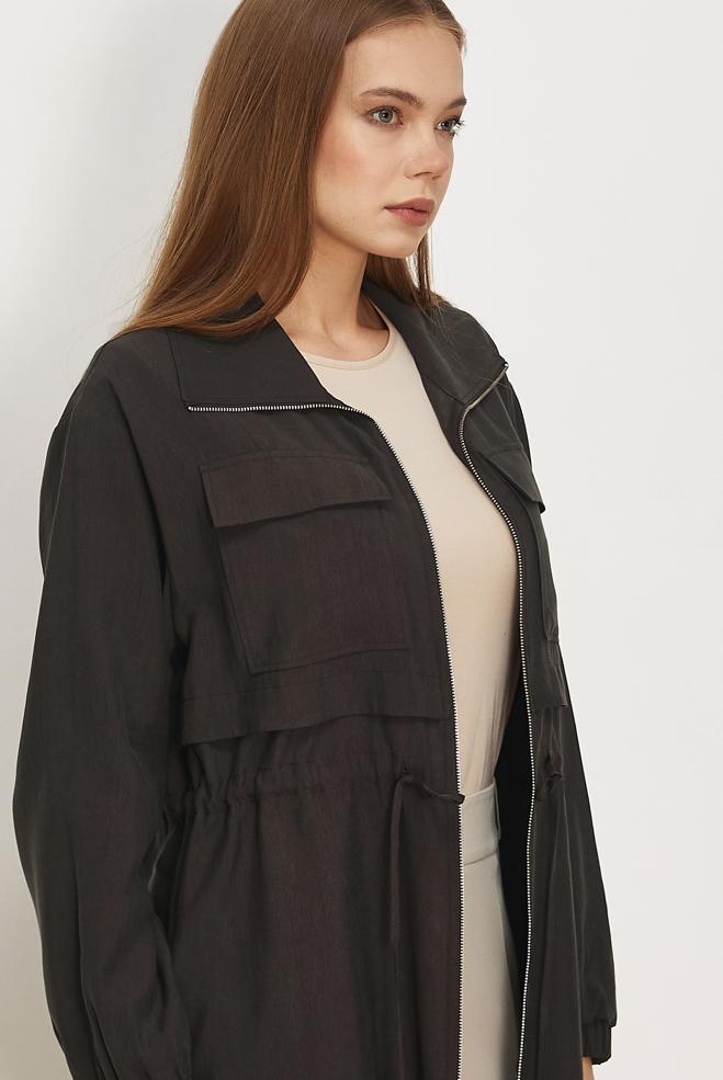 Hijab-Kleidung BRAUN JACKE MIT GESMOKTEM BUND 46354 - ALVİNA