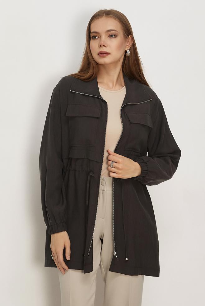 Hijab-Kleidung BRAUN JACKE MIT GESMOKTEM BUND 46354 - ALVİNA