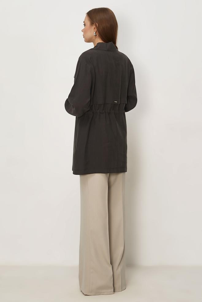 Hijab-Kleidung BRAUN JACKE MIT GESMOKTEM BUND 46354 - ALVİNA