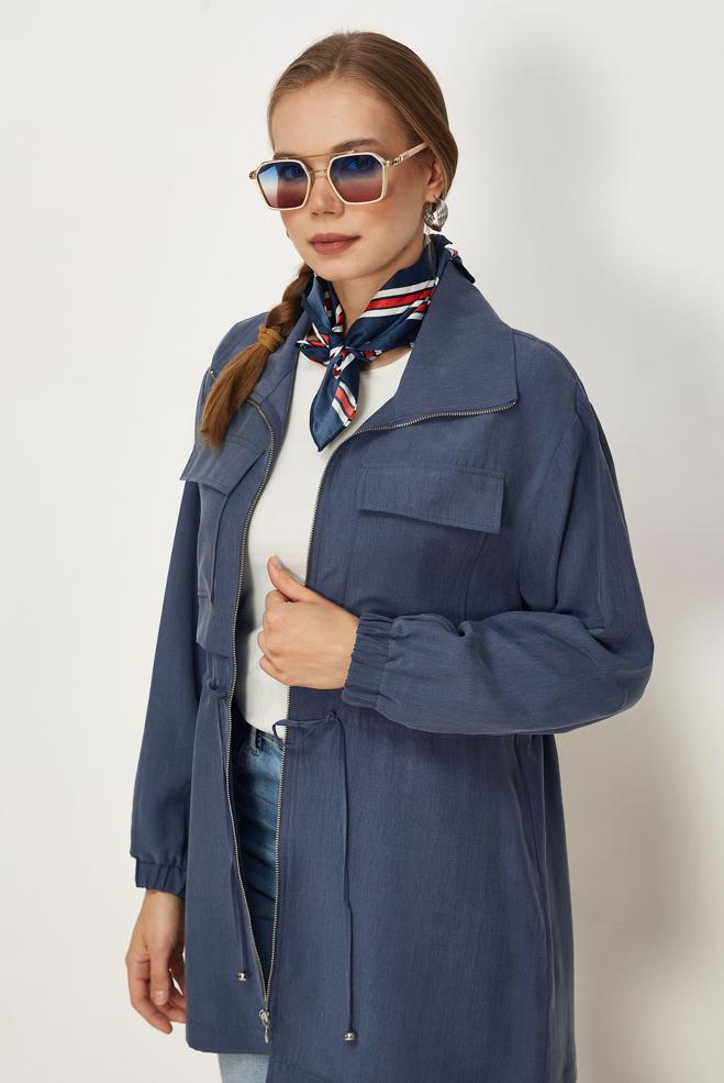 Hijab clothing NAVY BLUE SMOCKED WAIST JACKET 46354 - ALVİNA