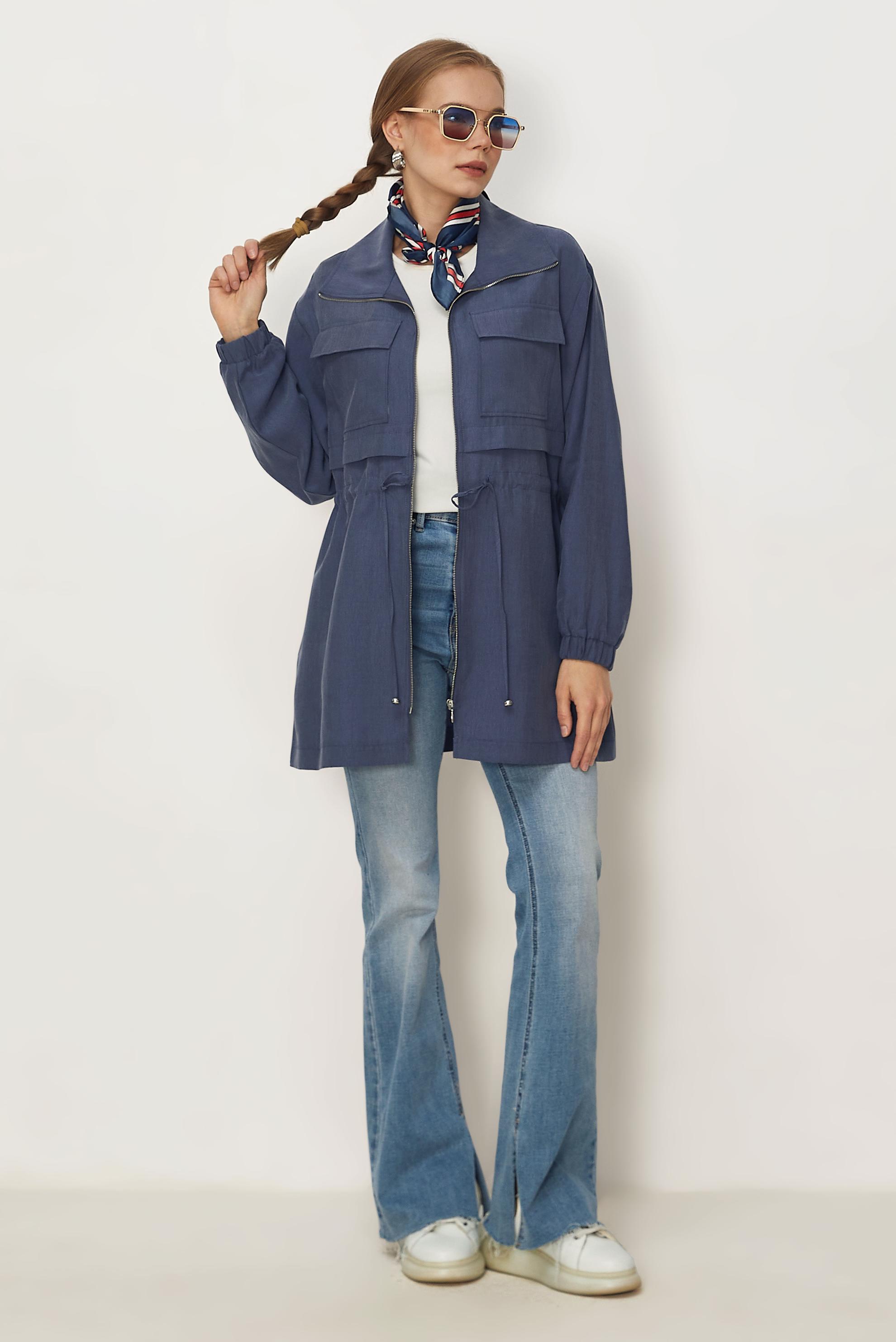 Hijab clothing NAVY BLUE SMOCKED WAIST JACKET 46354