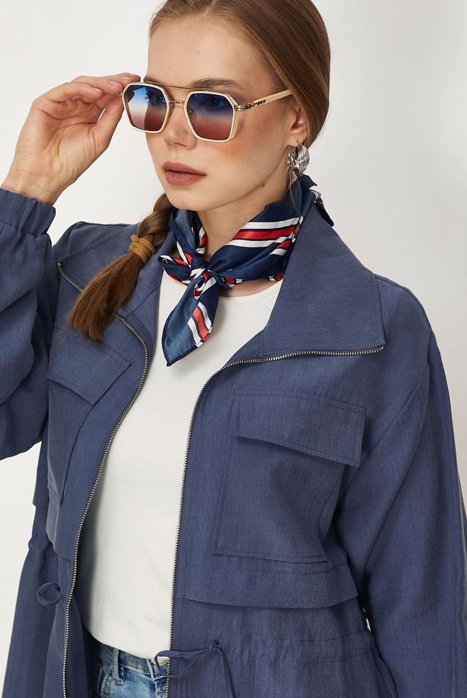 Hijab clothing NAVY BLUE SMOCKED WAIST JACKET 46354 - ALVİNA