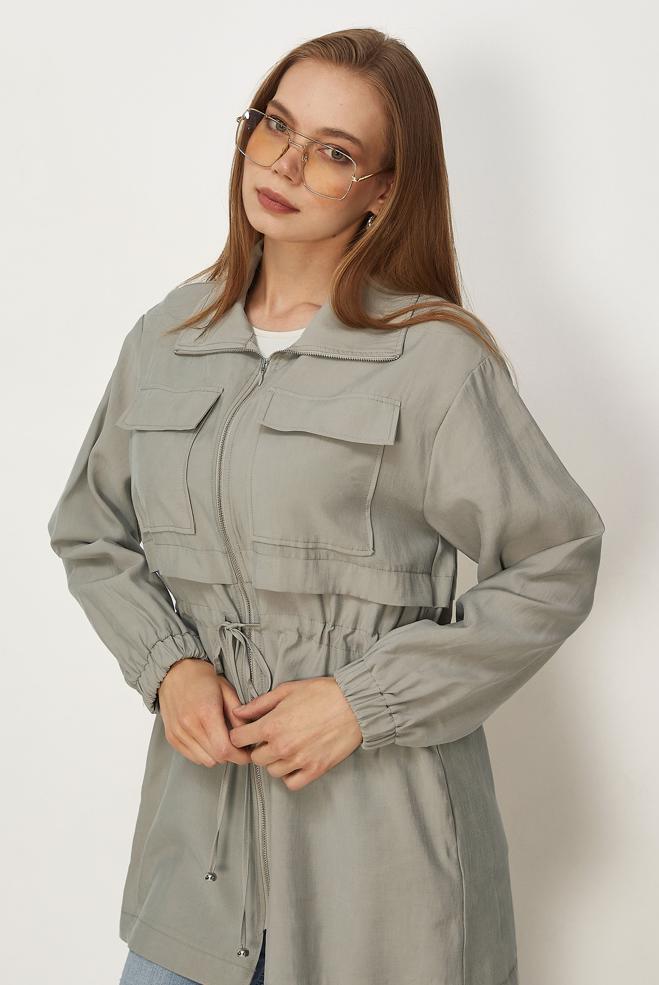 Hijab clothing BEIGE SMOCKED WAIST JACKET 46354 - ALVİNA