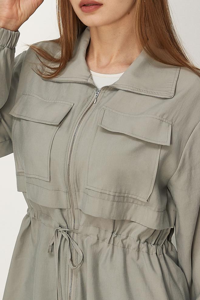 Hijab clothing BEIGE SMOCKED WAIST JACKET 46354 - ALVİNA