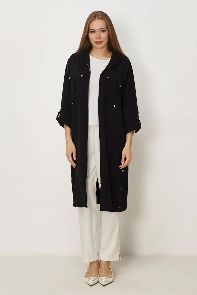 Hijab-Kleidung SCHWARZ KAPUZENJACKE 46386 - ALVİNA