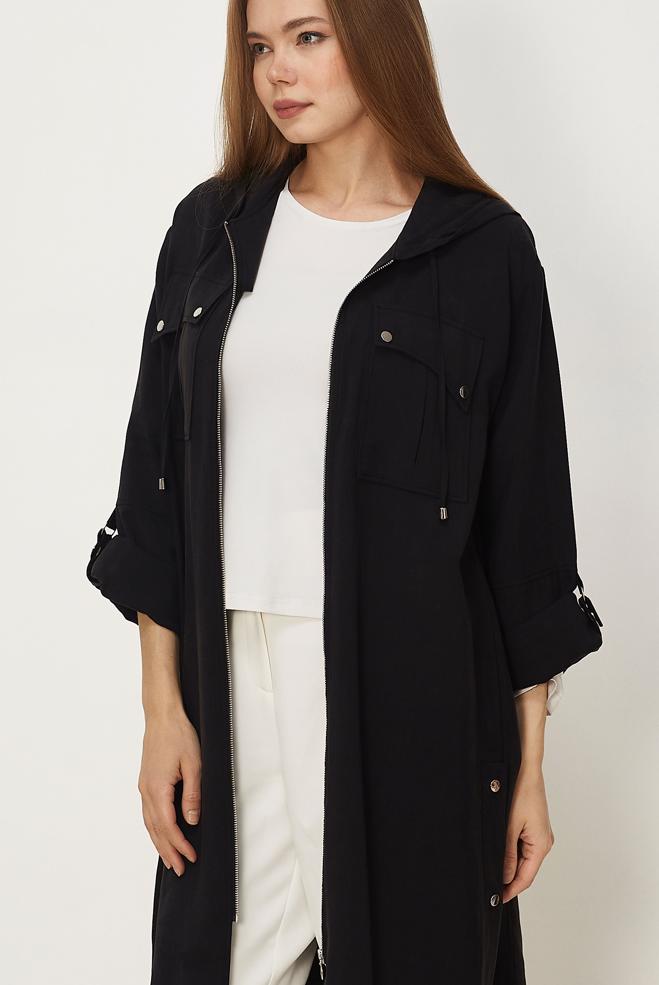 Hijab-Kleidung SCHWARZ KAPUZENJACKE 46386 - ALVİNA