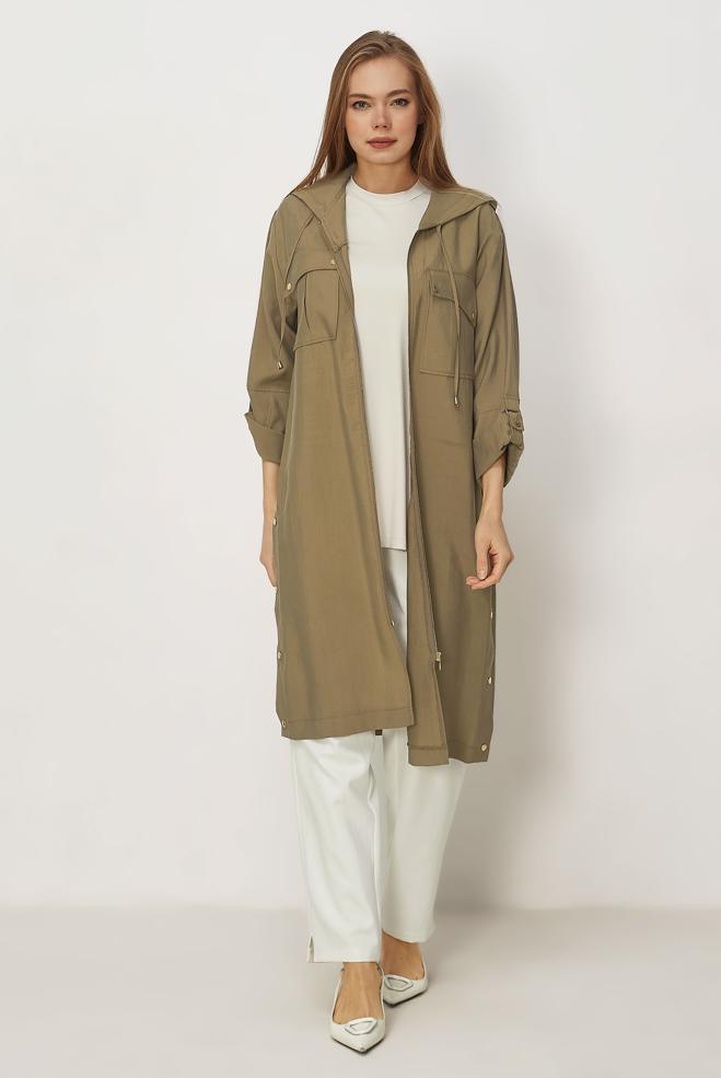 Hijab-Kleidung BRAUN KAPUZENJACKE 46386 - ALVİNA