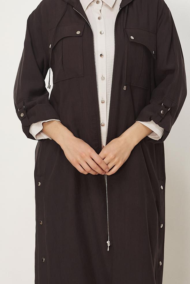 Hijab-Kleidung BRAUN KAPUZENJACKE 46386 - ALVİNA