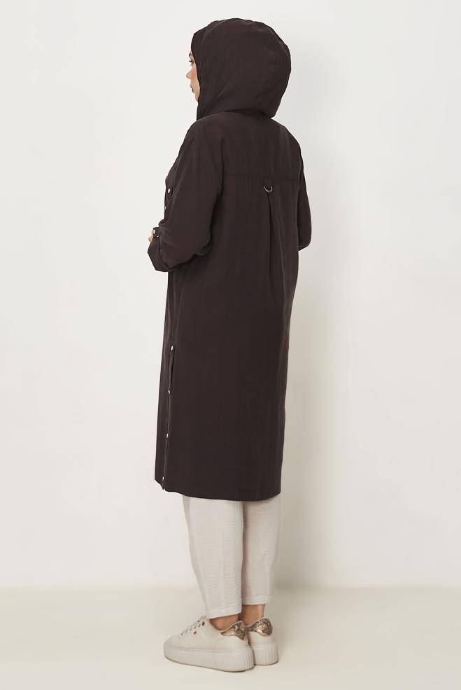 Hijab-Kleidung BRAUN KAPUZENJACKE 46386 - ALVİNA
