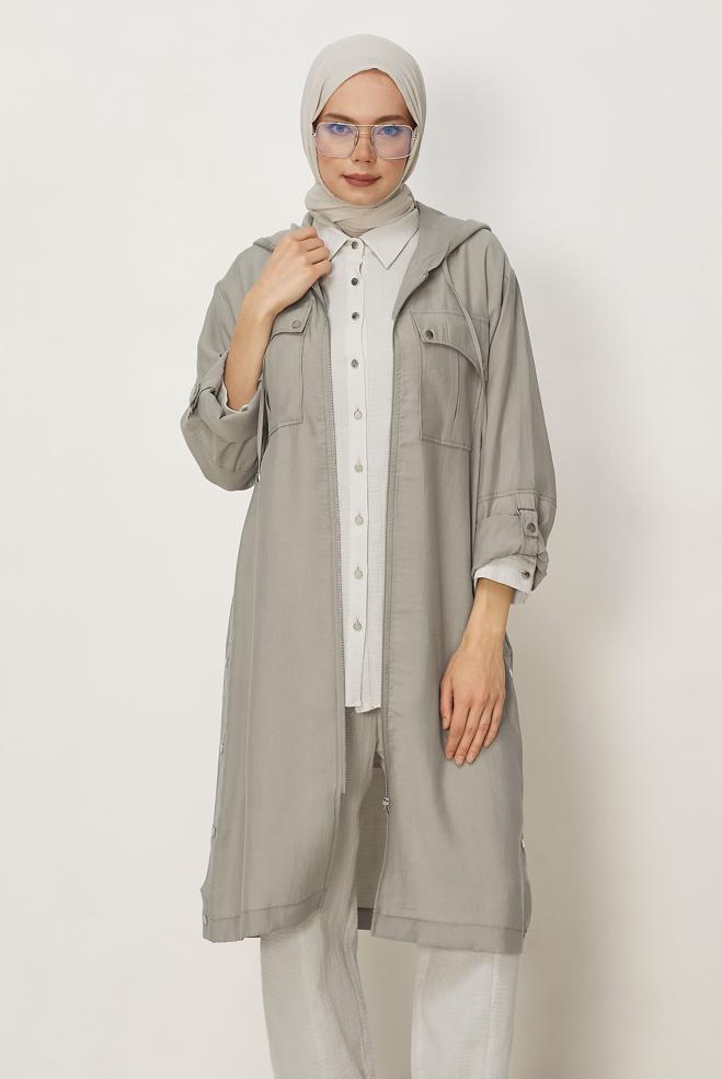 Hijab-Kleidung BEIGE KAPUZENJACKE 46386 - ALVİNA