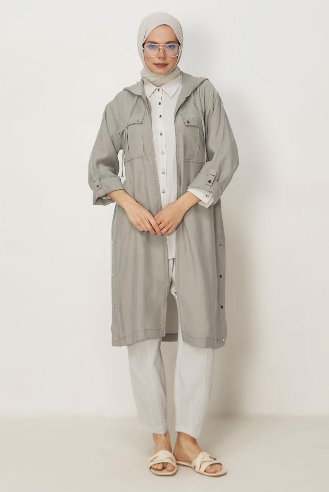 Hijab-Kleidung BEIGE KAPUZENJACKE 46386 - ALVİNA