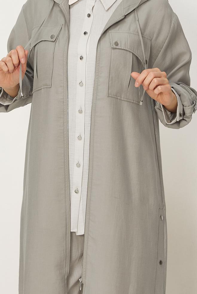 Hijab-Kleidung BEIGE KAPUZENJACKE 46386 - ALVİNA