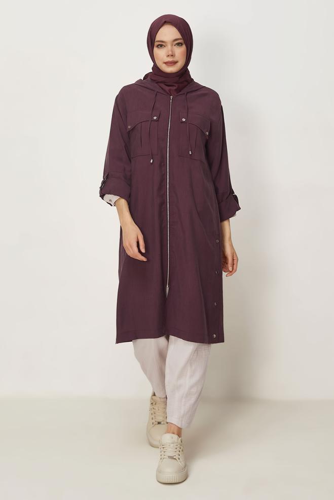 Hijab-Kleidung BURGUND KAPUZENJACKE 46386 - ALVİNA