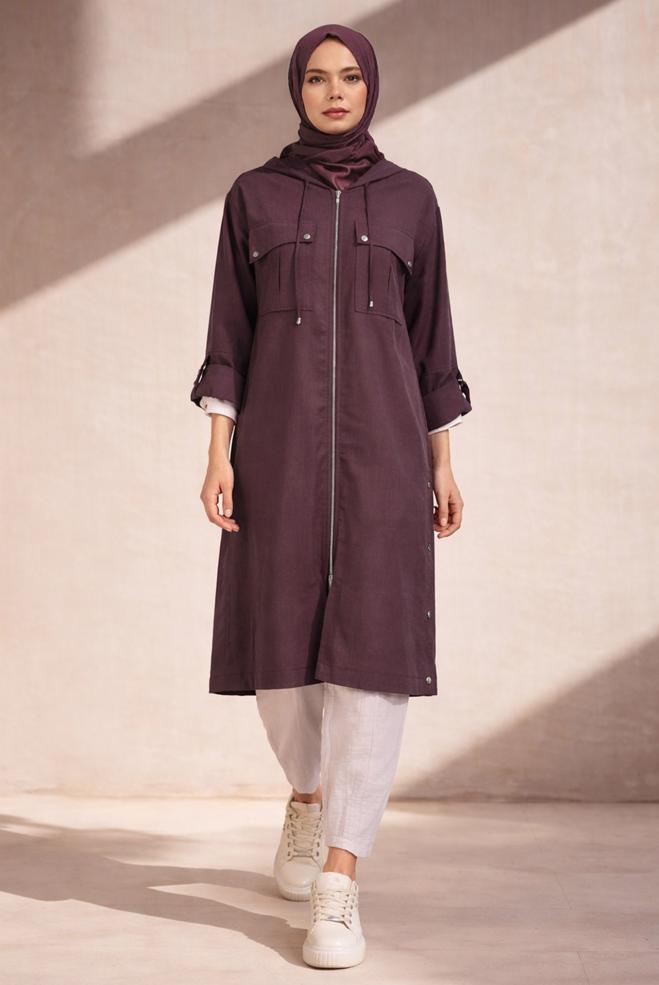Hijab-Kleidung BURGUND KAPUZENJACKE 46386 - ALVİNA