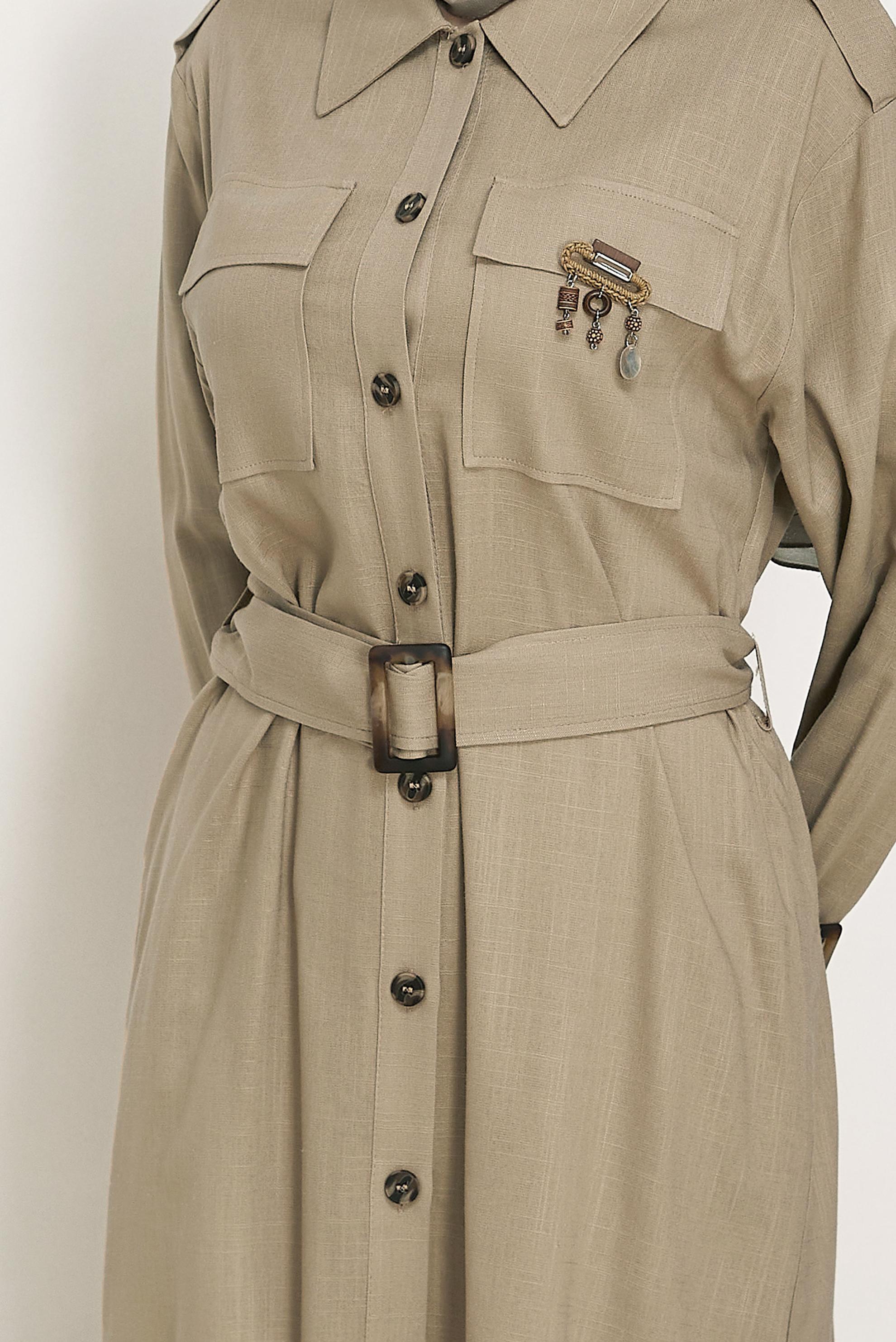 Hijab-Kleidung BRAUN LEINENJACKE MIT GÜRTEL 46393