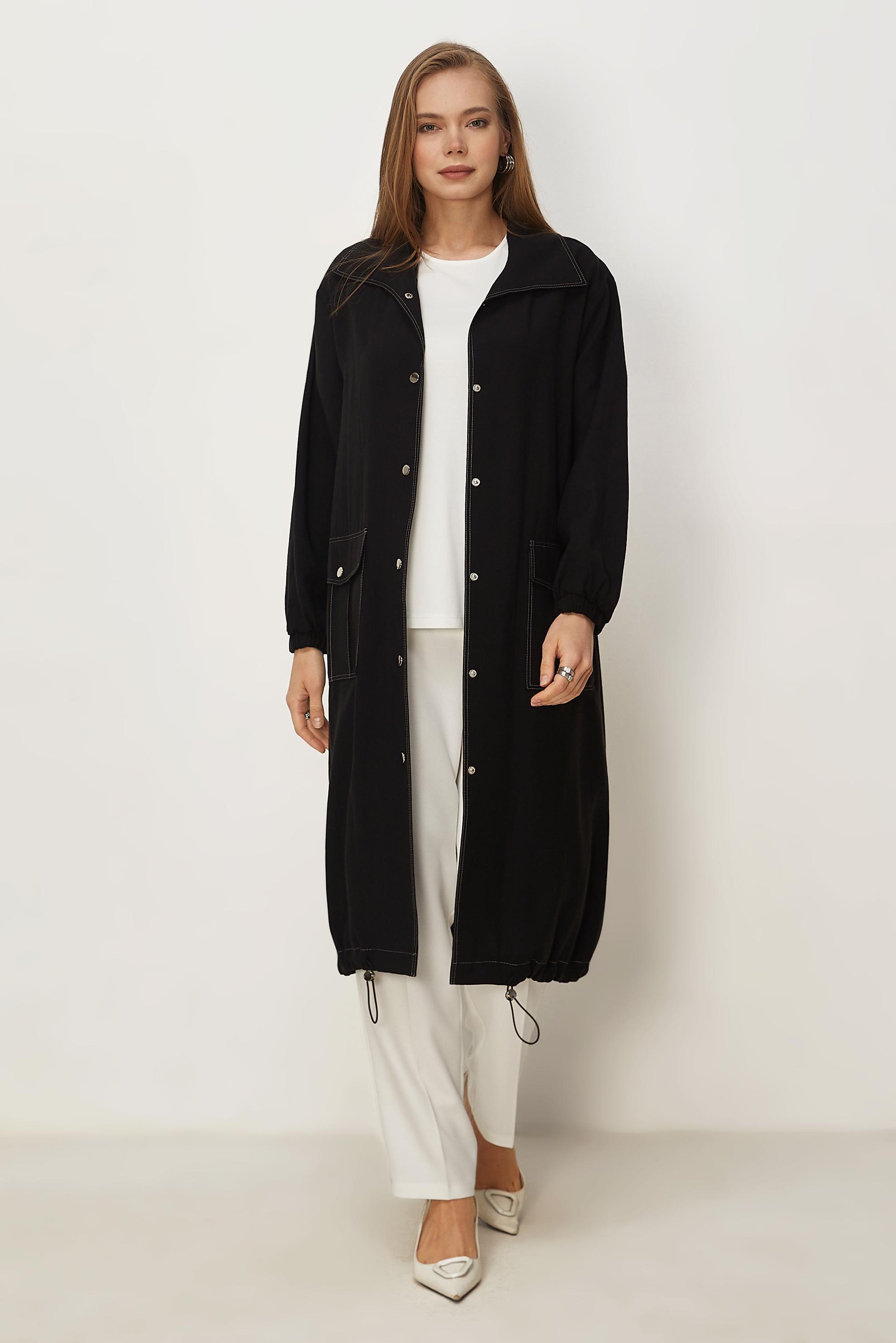 Hijab clothing BLACK SMOCKED DETAIL JACKET 46396