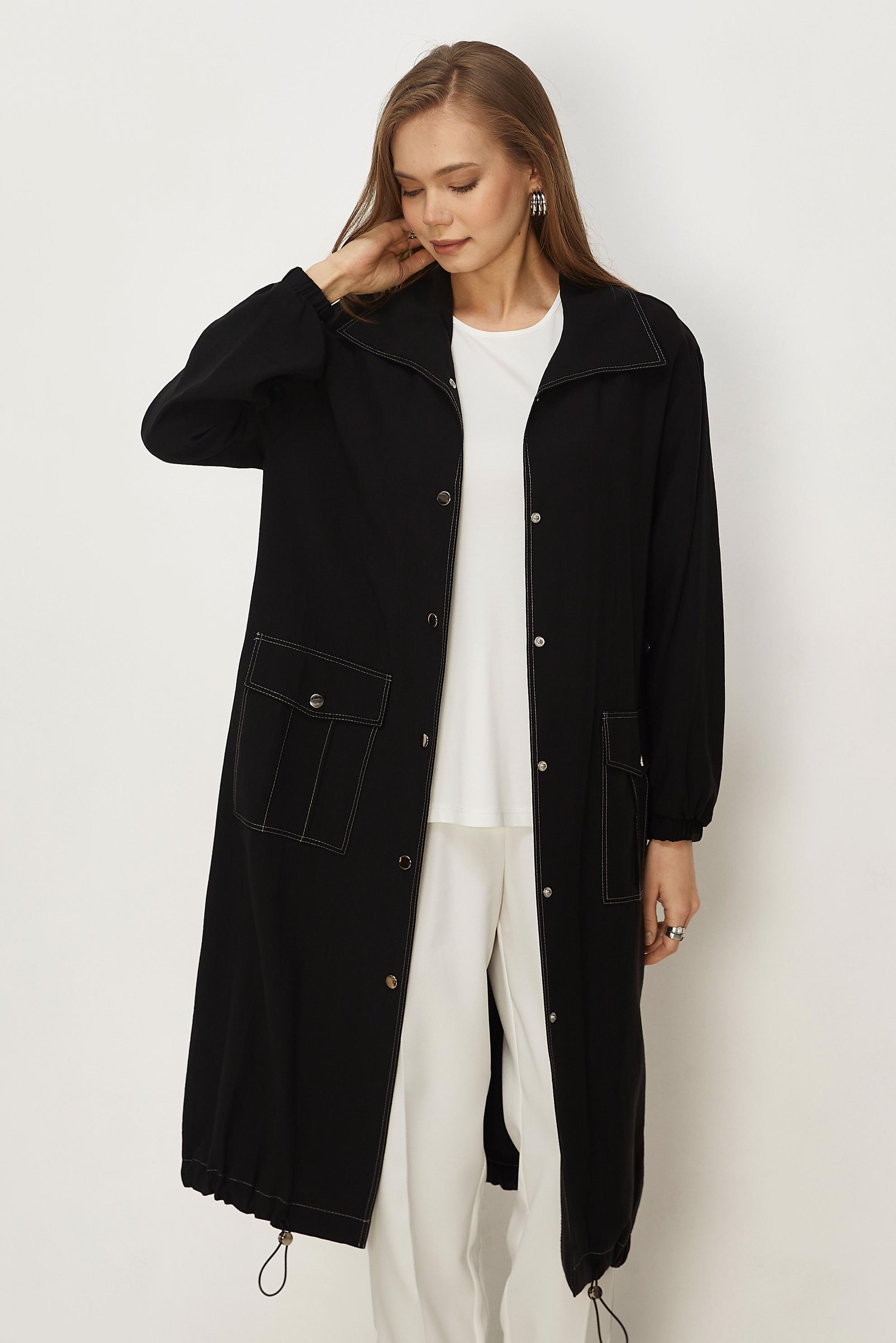 Hijab clothing BLACK SMOCKED DETAIL JACKET 46396