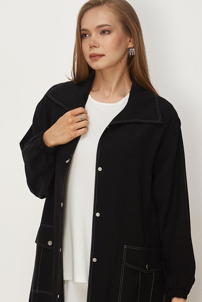 Hijab clothing BLACK SMOCKED DETAIL JACKET 46396 - ALVİNA