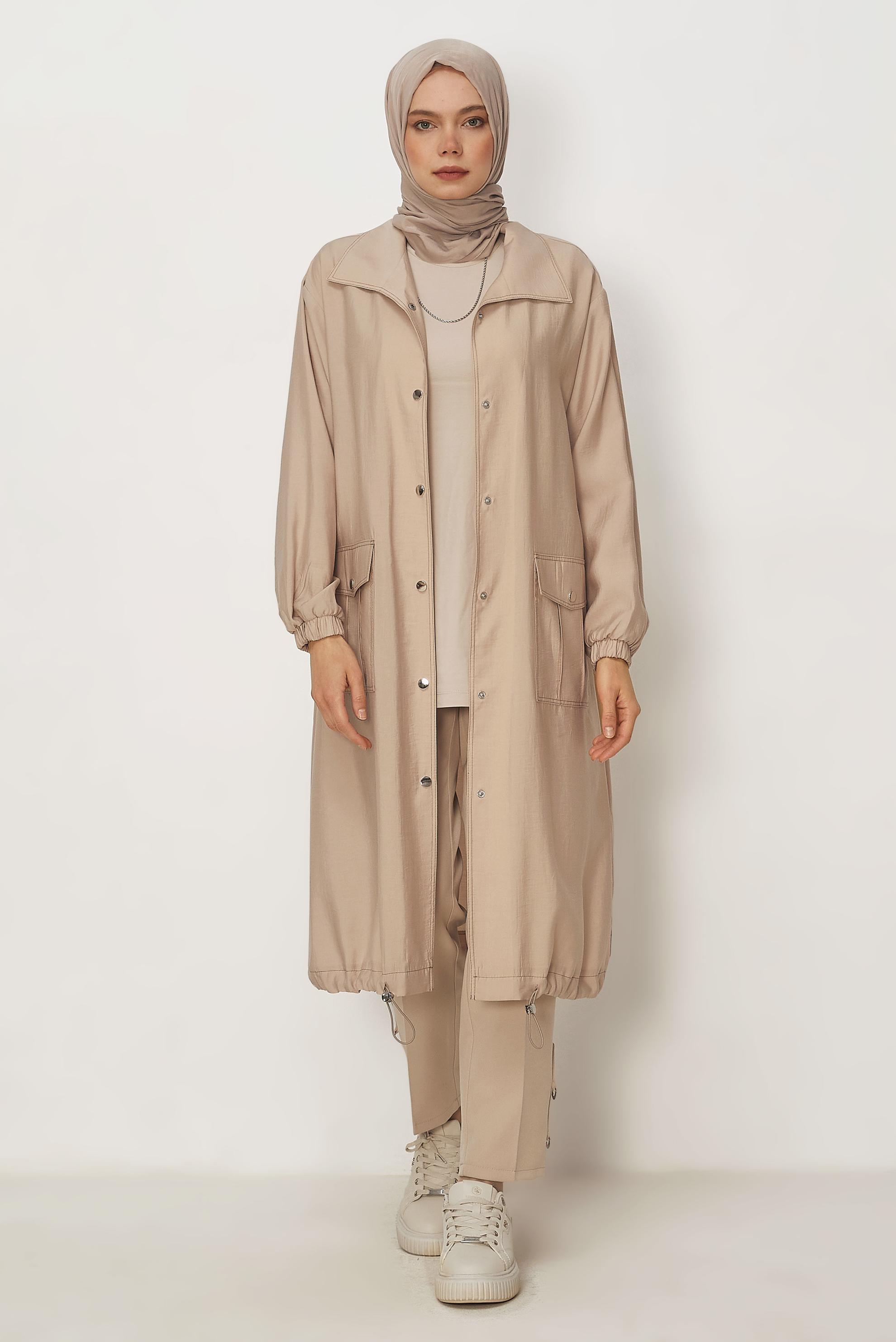 Hijab clothing BEIGE SMOCKED DETAIL JACKET 46396