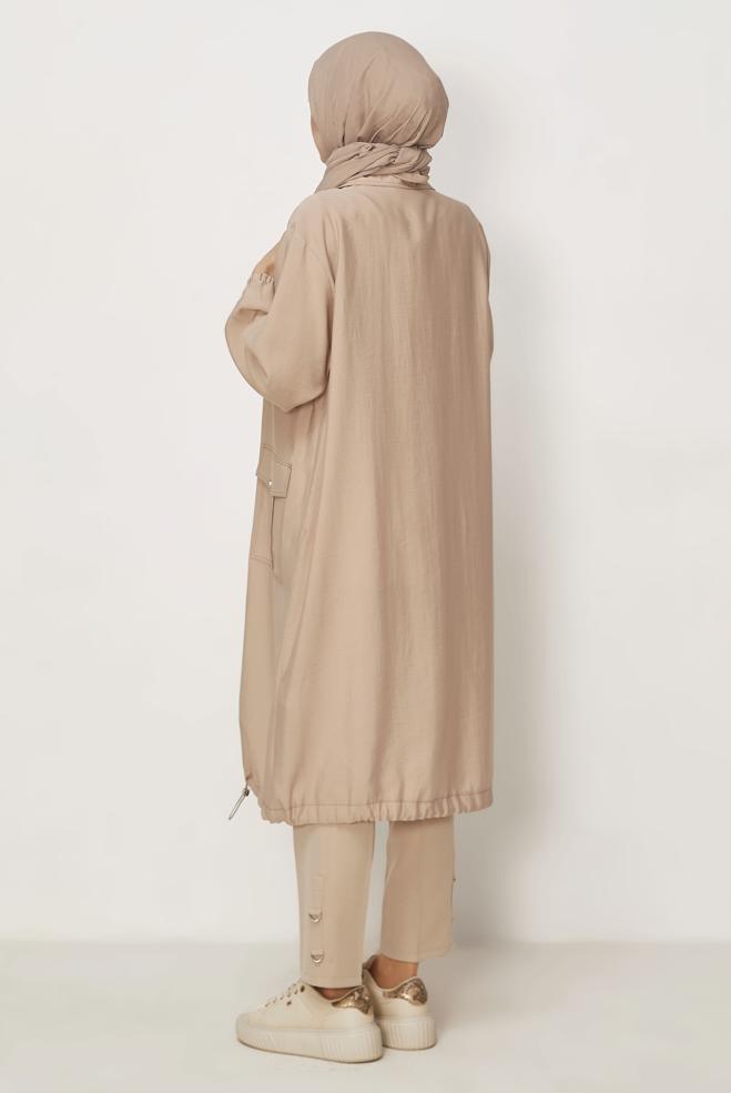 Hijab clothing BEIGE SMOCKED DETAIL JACKET 46396 - ALVİNA