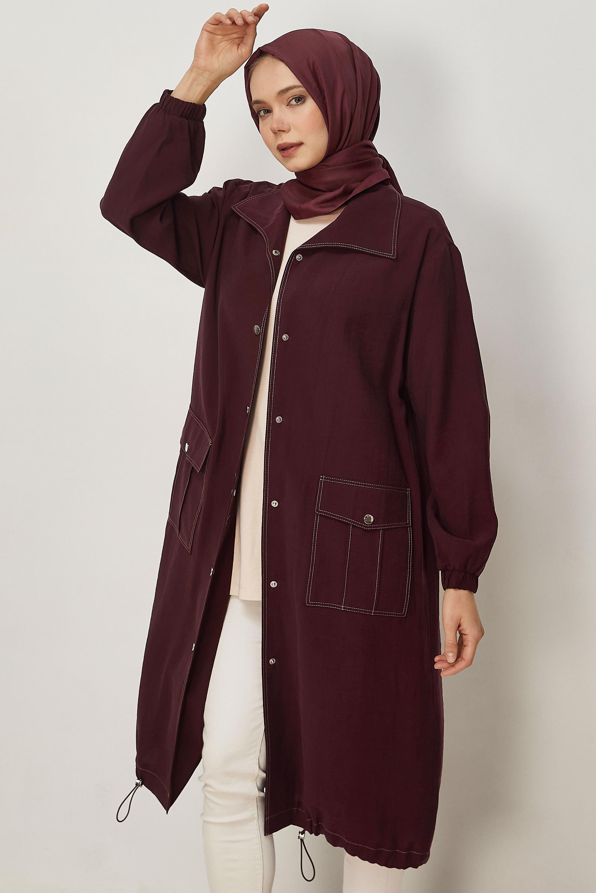 Hijab clothing CLARET RED SMOCKED DETAIL JACKET 46396