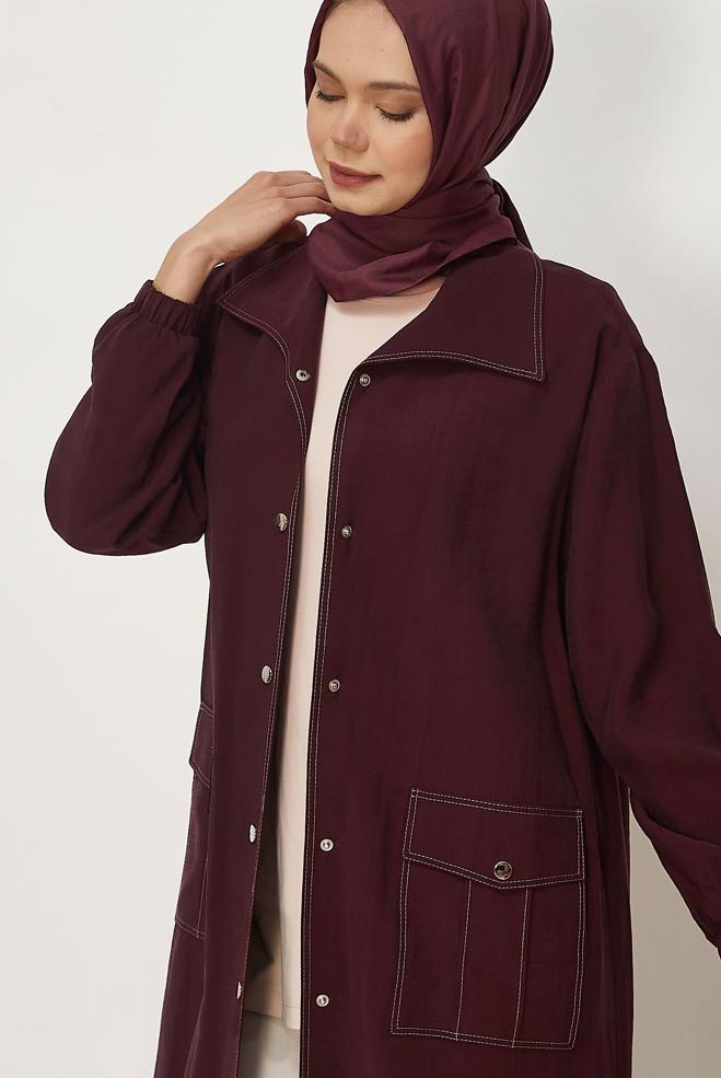 Hijab clothing BEIGE SMOCKED DETAIL JACKET 46396 - ALVİNA