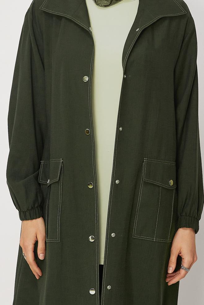 Hijab clothing KHAKI SMOCKED DETAIL JACKET 46396 - ALVİNA