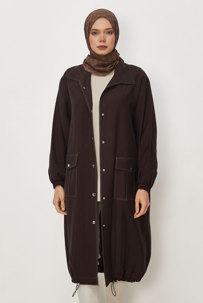 Hijab clothing BROWN SMOCKED DETAIL JACKET 46396 - ALVİNA