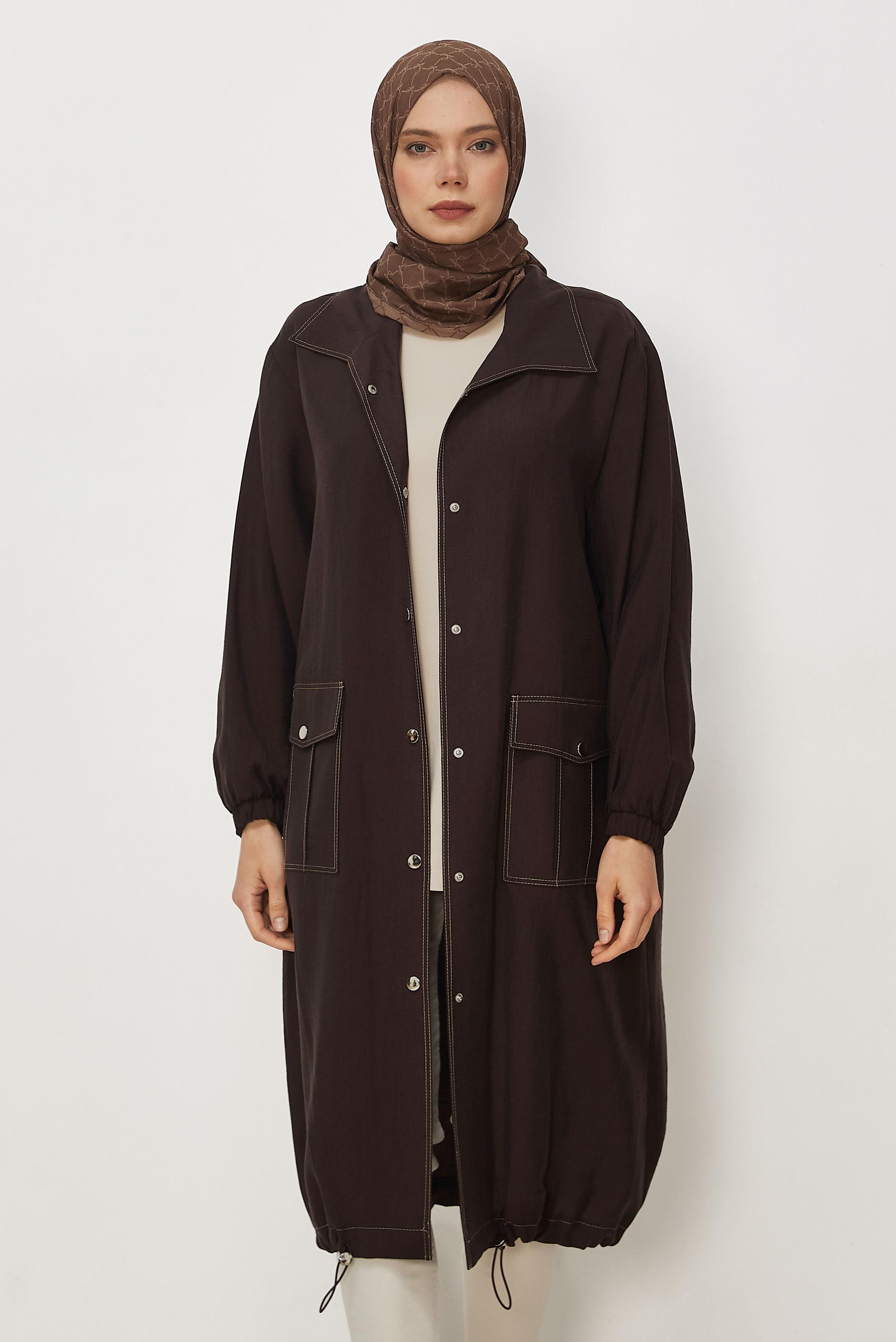 Hijab clothing BROWN SMOCKED DETAIL JACKET 46396